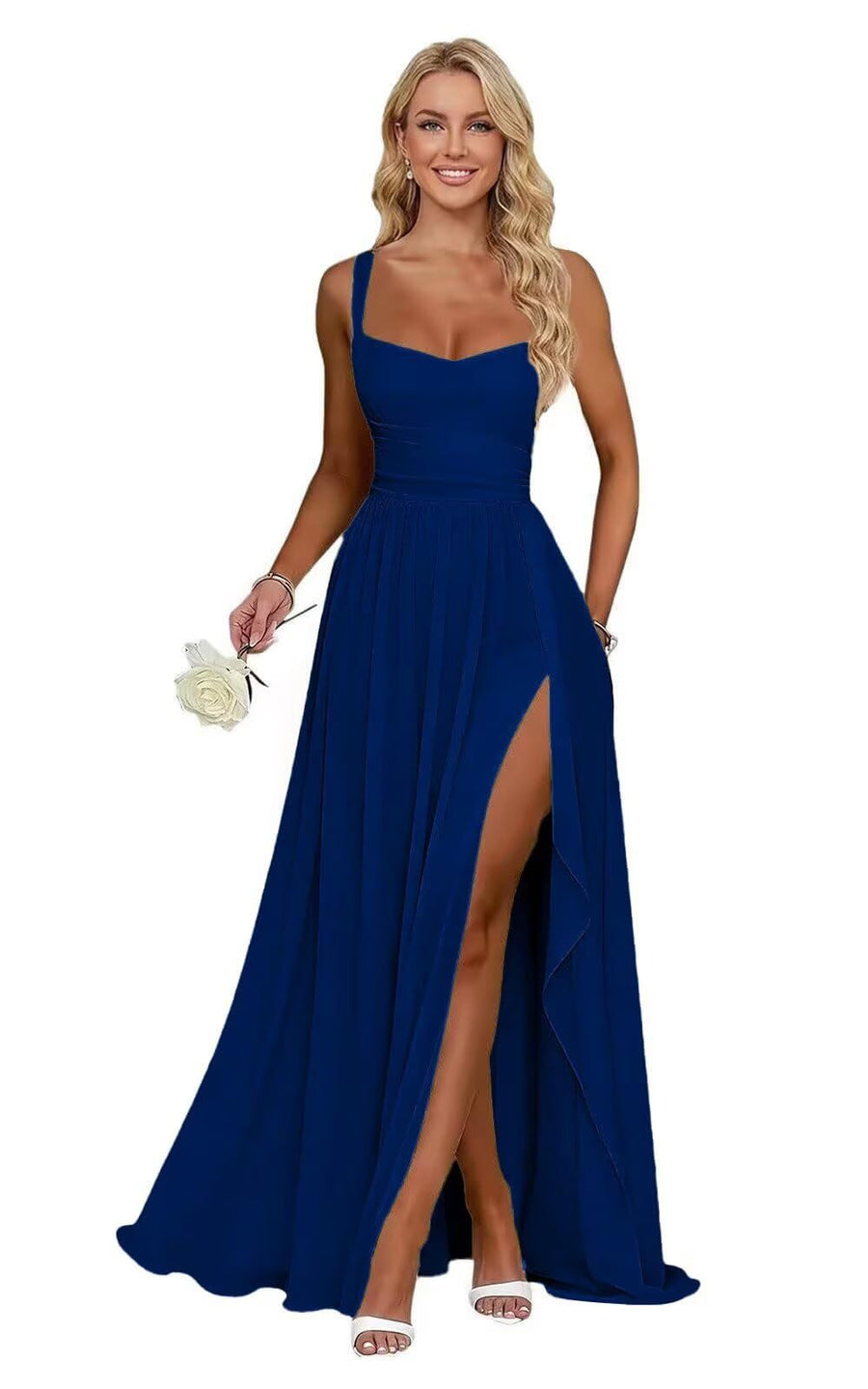 Chiffon suspender high slit long evening dress shoulder strap mop skirt bridesmaid annual meeting host dress banquet dress