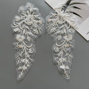 Beaded Sequin Appliqué Pair - White DIY Wedding Dress, Formal Gown & Children's Clothing Embellishment (ZH519)