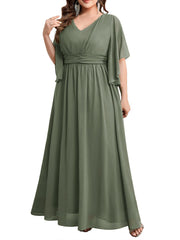 Plus size women's v-neck high-waisted a-line long evening gown/party dress - slimming and flattering - perfect for curvy moms (cross-border)