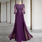 Cross-border lace patchwork long evening dress women's three-quarter sleeve banquet host bridesmaid dress new arrival elegant slimming evening gown