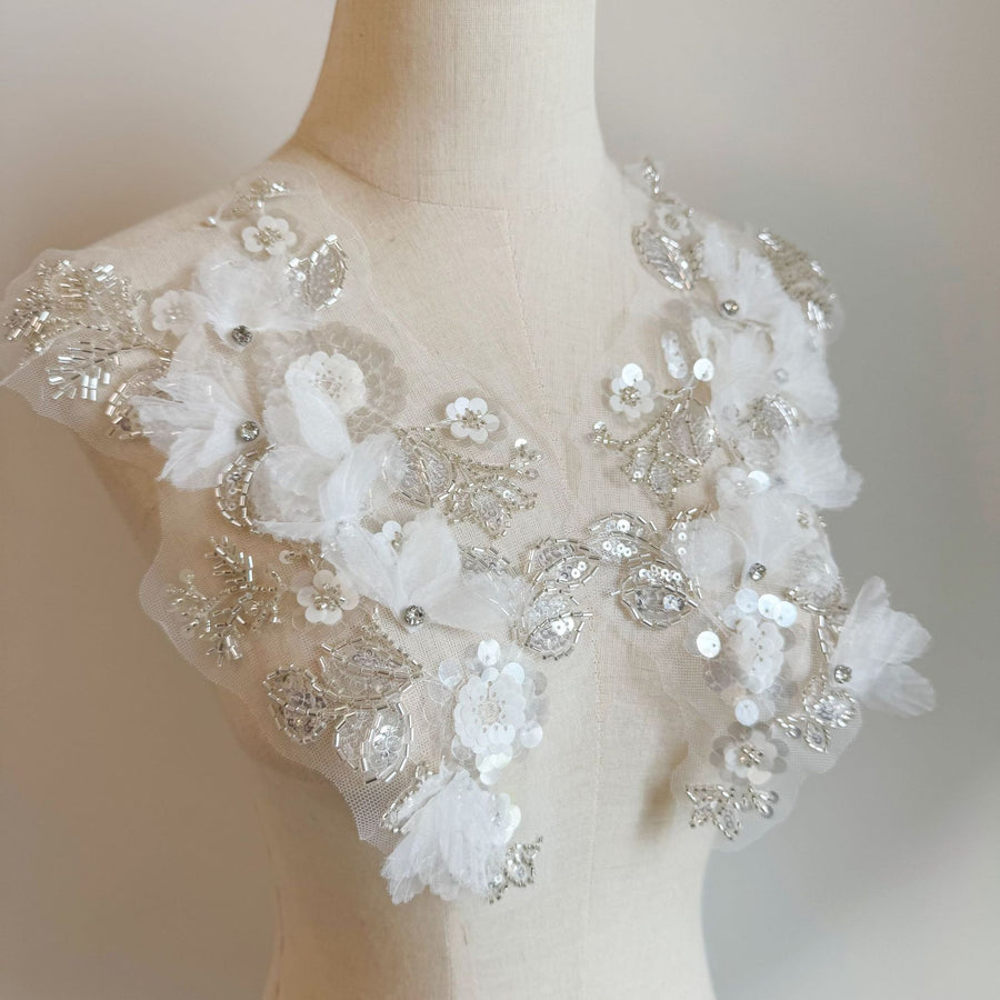 Handmade Rhinestone Sequin Lace Flower Appliqué - DIY Bridal, Evening Gown & Wedding Dress Embellishment (ZH424)
