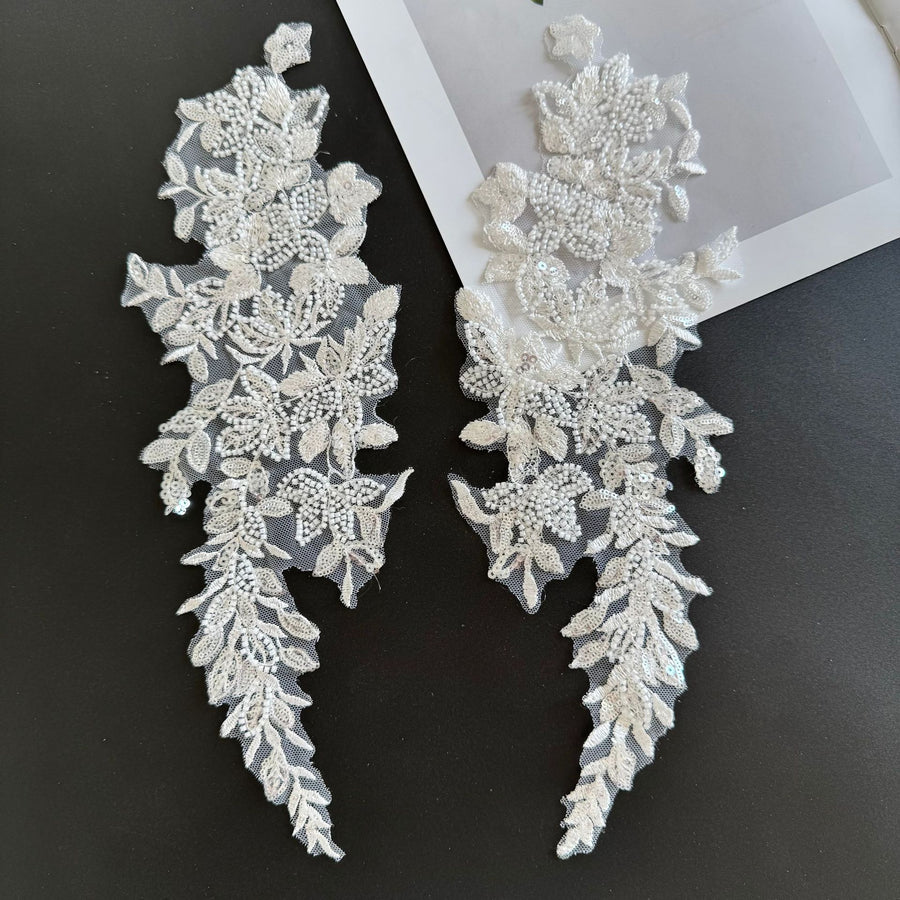 White Sequined Lace Flower Bridal Veil - Beaded Wedding Headpiece & DIY Accessory