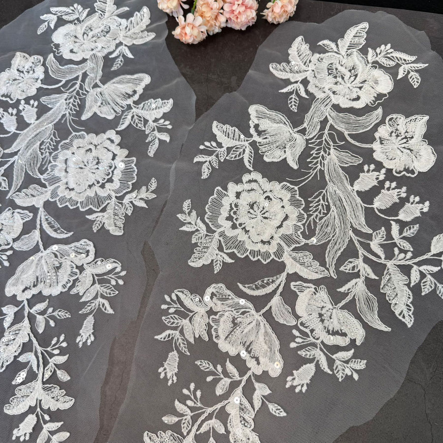 White Woven Seed Bead Sequin Lace Trim - Handmade DIY Wedding Dress, Hem, Hair Accessories & Curtain Embellishment (ZH439)