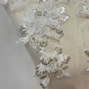 3d applique white sequin embroidery diy clothing runway outfit floral patch headscarf hat embellishment patch flower accessories