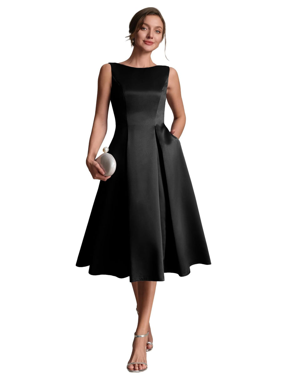 Sleeveless little black dress - women's slimming, figure-flattering evening gown for banquets, annual meetings, and hostess events - elegant, chic, and short