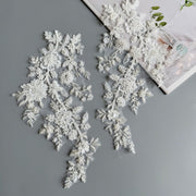 White Embroidered Beaded Lace Appliqué - DIY Bridal Headdress & Wedding Dress Accessory