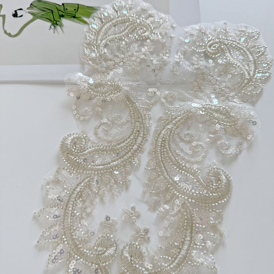 Zh442 silver bead tube embroidered flower - material for veils, diy wedding dress accessories, and clothing skirts