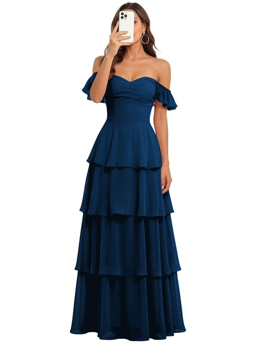 Fairy new arrival mori style bridesmaid dress women's long fairy elegant chiffon cake skirt one shoulder backless strap evening dress