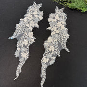 White Beaded Floral Lace Appliqué - DIY Handmade Wedding Dress & Bridal Accessory Embellishment