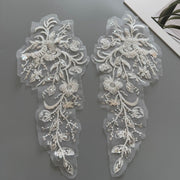 Beaded Sequin Appliqué Pair - White DIY Wedding Dress, Formal Gown & Children's Clothing Embellishment (ZH519)