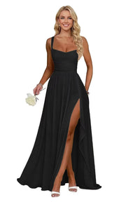 Chiffon suspender high slit long evening dress shoulder strap mop skirt bridesmaid annual meeting host dress banquet dress
