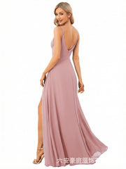 European and american style plus size evening gown women's chiffon high slit floor-length dress wedding bridesmaid dress annual meeting performance dress cross-border