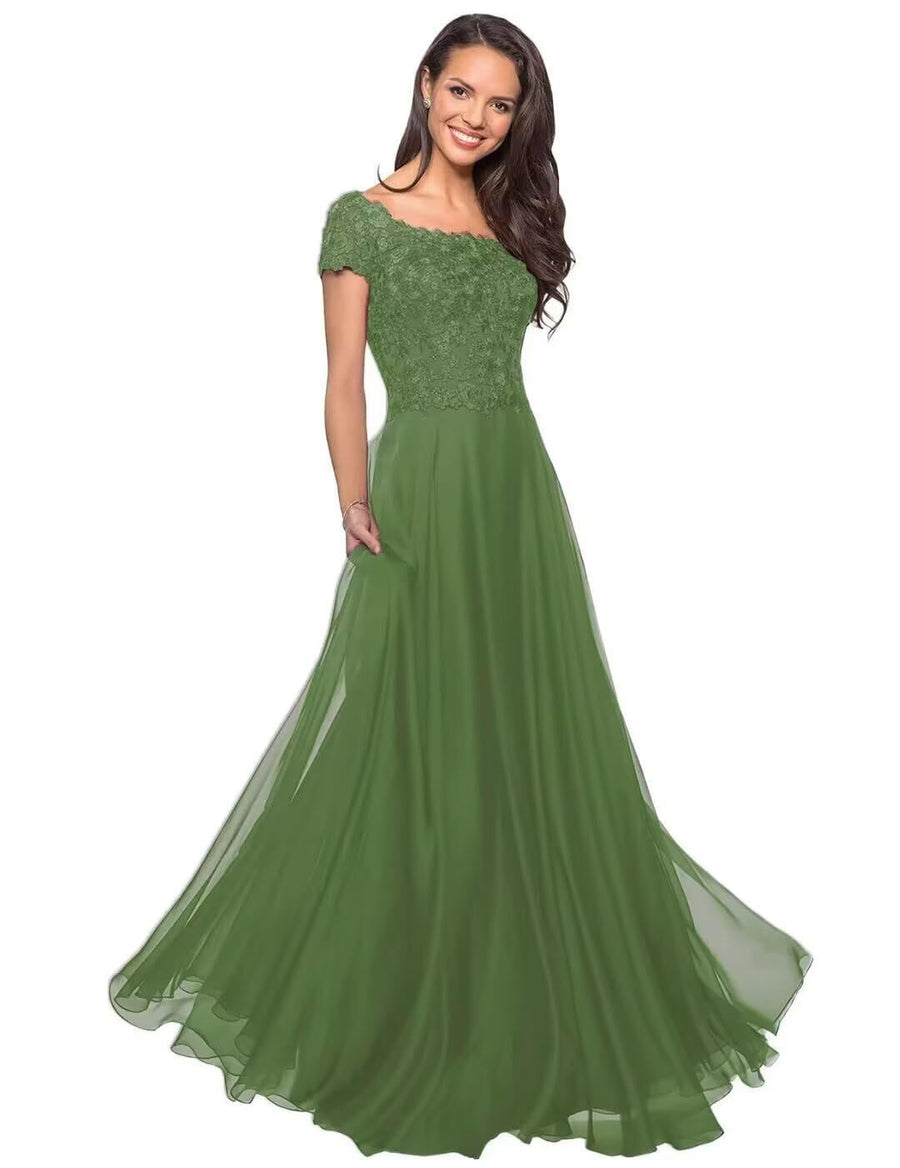 European and american style plus size evening gown women's lace chiffon floor-length dress wedding bridesmaid annual meeting performance outfit for curvy moms