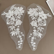 Floral Embroidered Lace Appliqué - Handmade DIY Wedding Dress, Veil & Accessory Patch, White (ZH505)