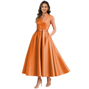 Fashion aliexpress export satin short banquet dress party bows evening dress wedding ladieswear church