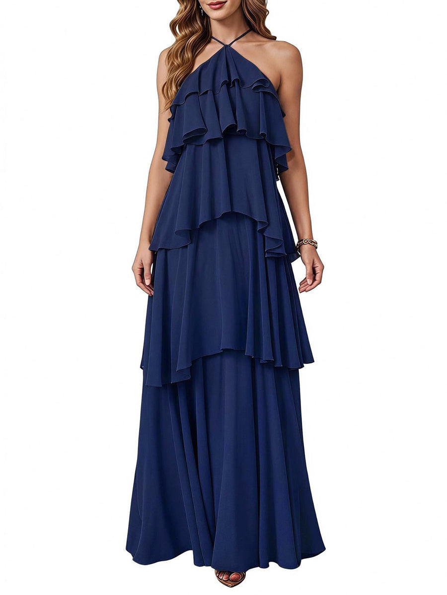 Cross-border hot-selling plus size chiffon dress high waistslimming look design multi-color sister group toast dress full size personalized