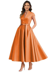Fashion aliexpress export satin short banquet dress party bows evening dress wedding ladieswear church
