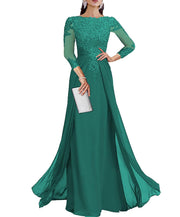 Cross-border lace patchwork long evening dress women's three-quarter sleeve banquet host bridesmaid dress new arrival elegant slimming evening gown