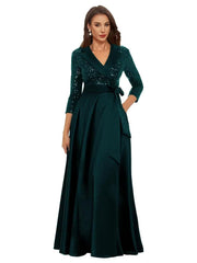 Cross-border amazon hot-selling black long evening gown for women, mid-sleeve, slim-fit, figure-flattering, perfect for banquets, annual meetings, hosts, and performances