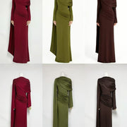 Long-Sleeve Draped Evening Gown — A Sweeping Shoulder Detail with Ruched Hips