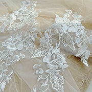 Sequin Embroidered Lace Floral Appliqué Trim - Wedding Dress & Bridal Gown Accessory