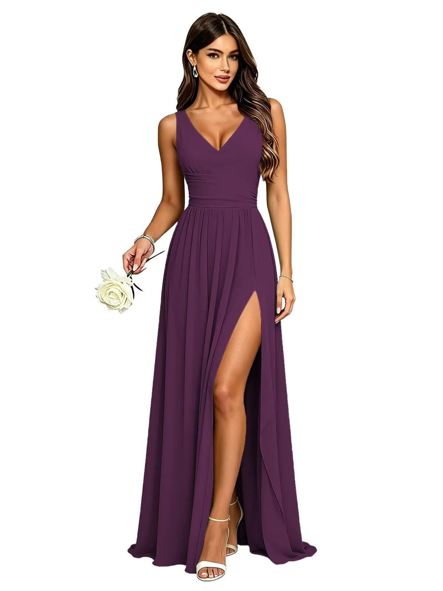 Amazon's best selling bridesmaid dress sleeveless deep v neck backless long skirt forest style fairy evening dress party dress