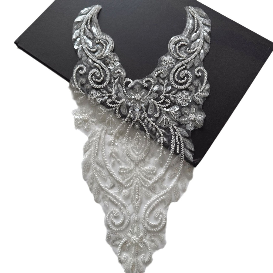 Beaded 3D Corsage & Luxury Collar Flower Lace Appliqué – DIY Clothing Patch & Bridal Accessory (ZH202)
