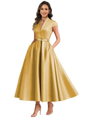 Fashion aliexpress export satin short banquet dress party bows evening dress wedding ladieswear church