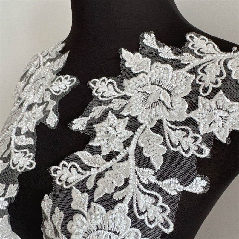 White Beaded Lace Flower Applique - 3D Embroidery DIY Dress & Clothing Decoration (D156)