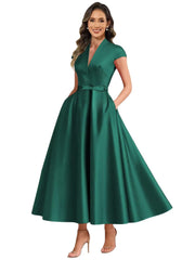 Fashion aliexpress export satin short banquet dress party bows evening dress wedding ladieswear church