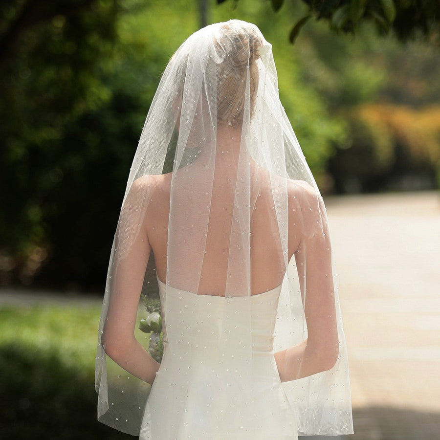 Gypsophila beaded bridal veil with soft tulle and diamond hair comb wedding headpiece