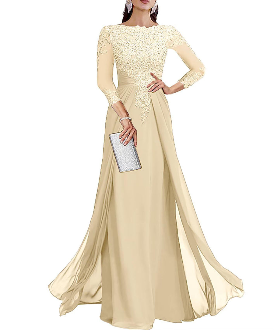 Cross-border lace patchwork long evening dress women's three-quarter sleeve banquet host bridesmaid dress new arrival elegant slimming evening gown