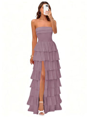 Cake skirt women's layered ruffles high slit long skirt sexy evening dress wedding bridesmaid dress tube top party dress