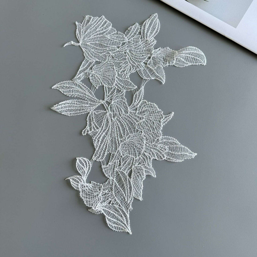 White hollow fish silk lace embroidery cloth sticker for bridal veil and wedding dress decoration