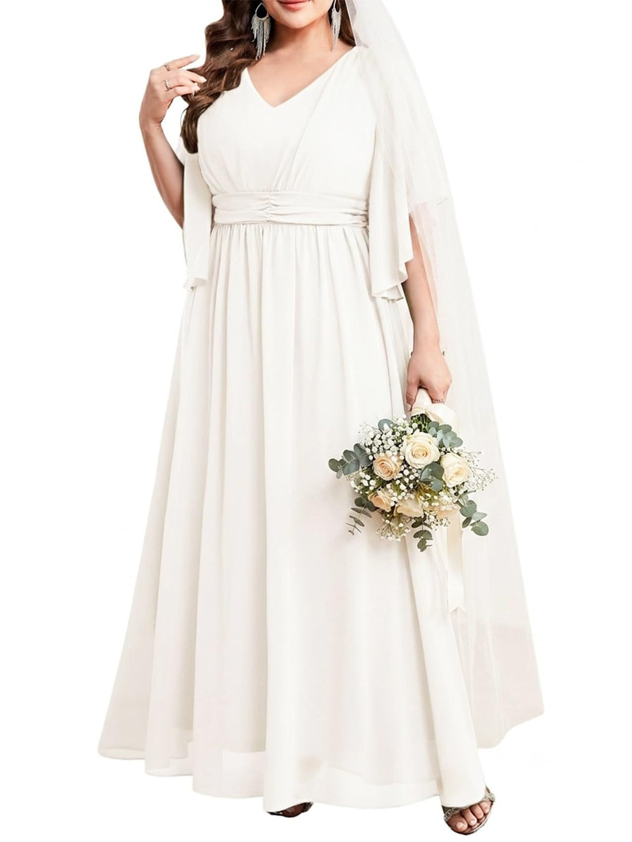 Plus size women's v-neck high-waisted a-line long evening gown/party dress - slimming and flattering - perfect for curvy moms (cross-border)
