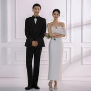 French Light Wedding Dress 2026 Spring New Strapless Design Petite Elegant Outfit Travel Photography White Evening Gown