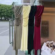 Boat-Neck Ruched Maxi Dress — Cap Sleeves with Asymmetric Draping