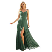 European and american style plus size evening gown women's chiffon high slit floor-length dress wedding bridesmaid dress annual meeting performance dress cross-border