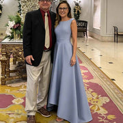 Women's solid color satin sleeveless fitted evening gown for export - amazon style cocktail party bridesmaid dress - high-low hem