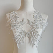 Silver European Style High-End Embroidered Lace Floral Appliqué - Handmade DIY Wedding Dress & Clothing Material (ZH446)