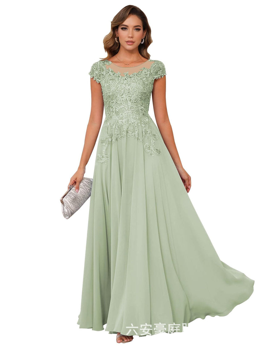Fashion cross-border banquet long dress lace chiffon mop long skirt wedding mother's wear annual meeting performance clothes fat mm