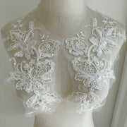 White Beaded Sequined Lace Flower Sticker - Handmade DIY Accessories for Cheongsam & Dress (ZH421)