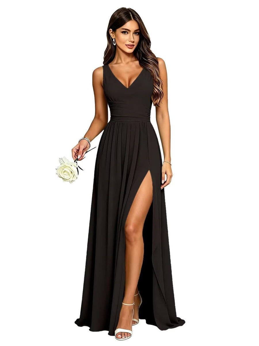 Amazon's best selling bridesmaid dress sleeveless deep v neck backless long skirt forest style fairy evening dress party dress