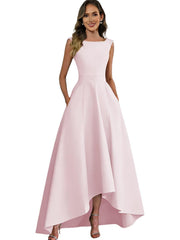 Women's solid color satin sleeveless fitted evening gown for export - amazon style cocktail party bridesmaid dress - high-low hem
