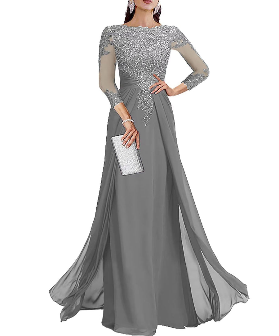 Cross-border lace patchwork long evening dress women's three-quarter sleeve banquet host bridesmaid dress new arrival elegant slimming evening gown
