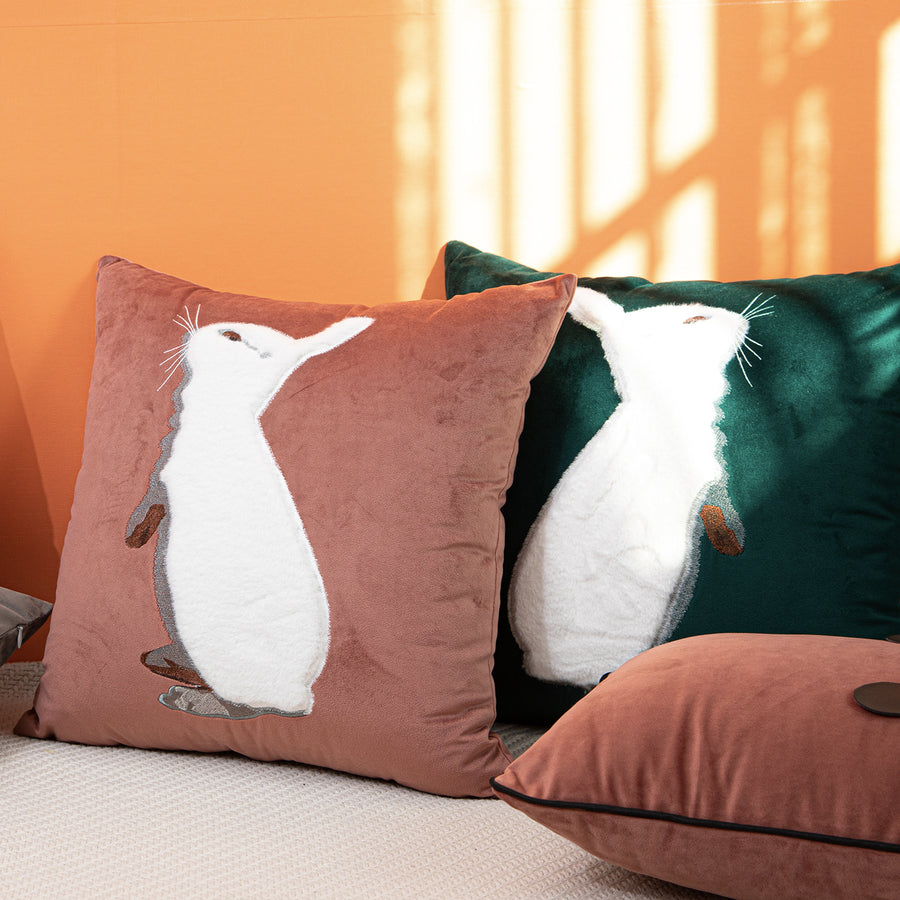 Bunny Embroidered Cushion Cover - Soft Nordic Charm for Home Interiors