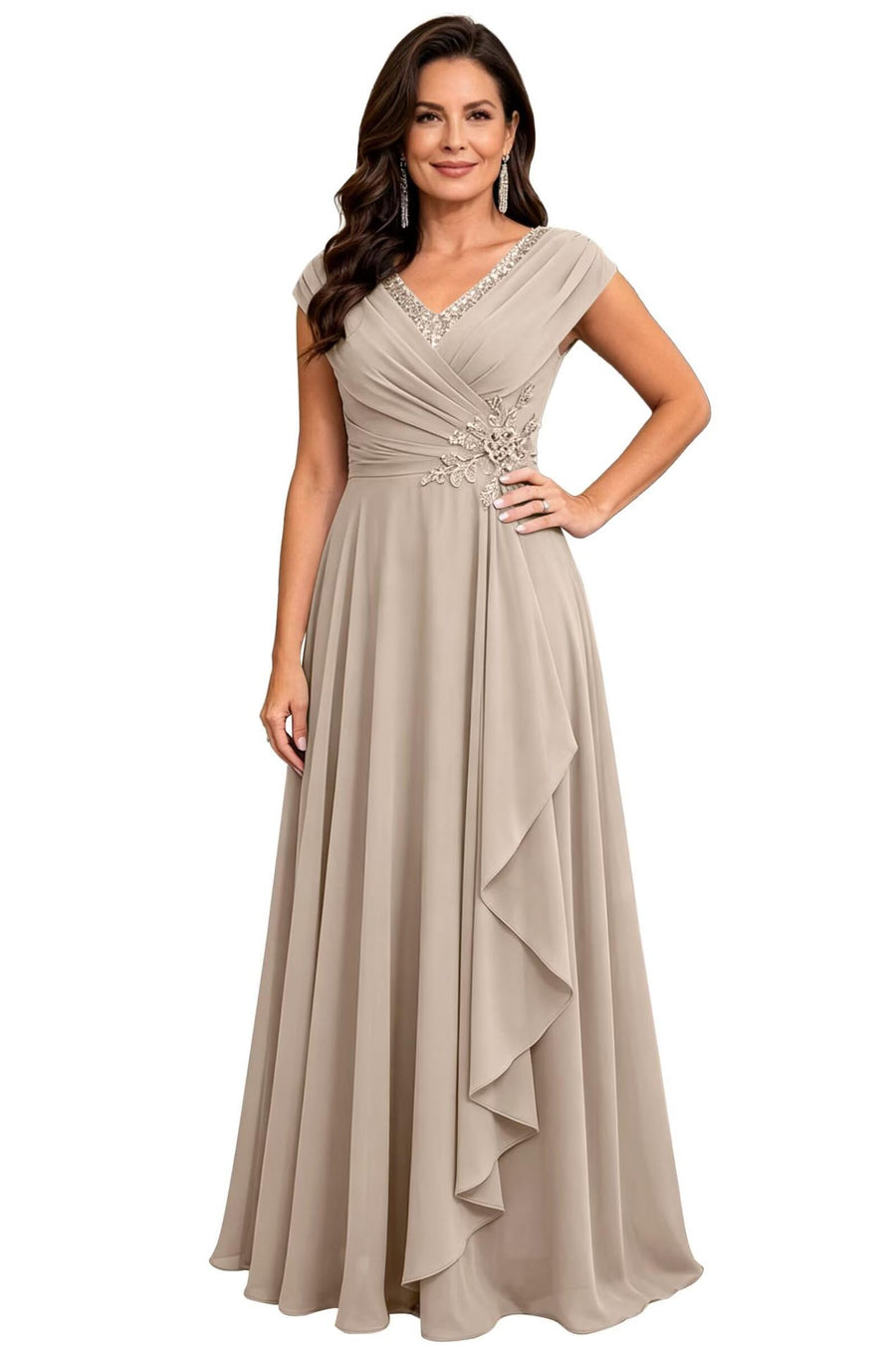 Cross-border chiffon long evening dress women's v neck diamond bridesmaid dress banquet toasting skirt slimming look a-line dress ladieswear