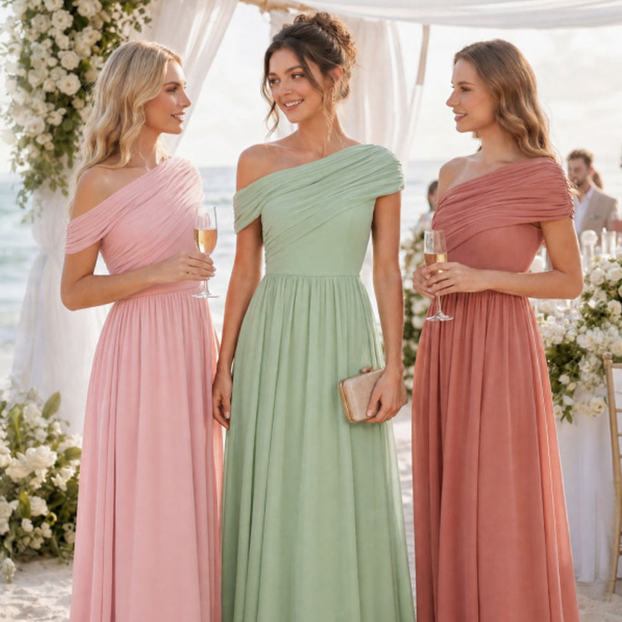 Amazon fashion chiffon one-shoulder long bridesmaid dress wedding annual meeting banquet host evening dress bestie long dress