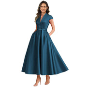 Fashion aliexpress export satin short banquet dress party bows evening dress wedding ladieswear church