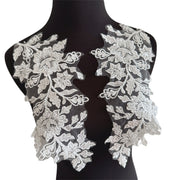 White Beaded Lace Flower Applique - 3D Embroidery DIY Dress & Clothing Decoration (D156)